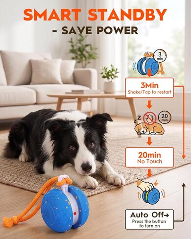 Xeuch Interactive Dog Toys, Automatic Irregular Moving and Rolling Dog Ball with 2 Speed Modes, E-TPU Material, Motion Activated Pet Toys with Rope for Dogs Puppies, LED Light Up Dog Stimulation Toy in Kuwait