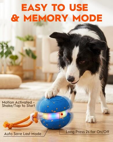 Xeuch Interactive Dog Toys, Automatic Irregular Moving and Rolling Dog Ball with 2 Speed Modes, E-TPU Material, Motion Activated Pet Toys with Rope for Dogs Puppies, LED Light Up Dog Stimulation Toy in Kuwait