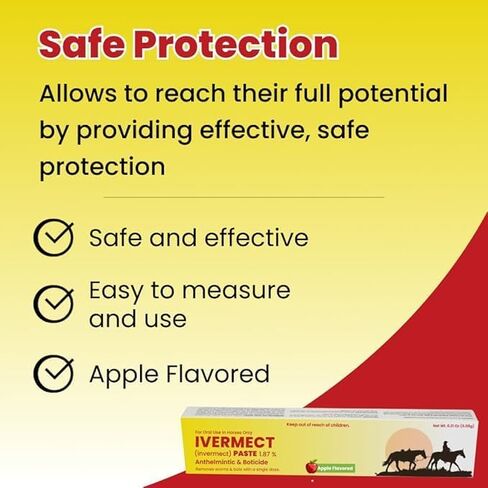 Ivermectin Horse Paste 1.87% Apple Flavored - 6.08g Paste of Horses - Treats Up to 1250 LB - Ivermectin Paste for Horse Dewormer (Pack of 2) in Kuwait