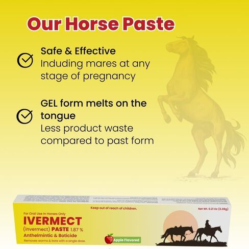 Ivermectin Horse Paste 1.87% Apple Flavored - 6.08g Paste of Horses - Treats Up to 1250 LB - Ivermectin Paste for Horse Dewormer (Pack of 2) in Kuwait