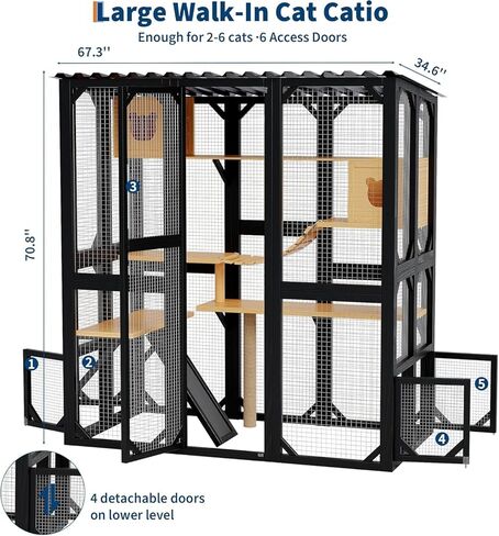 Outdoor Catio for Indoor Cats, Themed Kitty Enclosure with Window Access, Weatherproof Outdoor Cat House with Elevated Platform, Suitable for Yard and Patio Use, Black in Kuwait