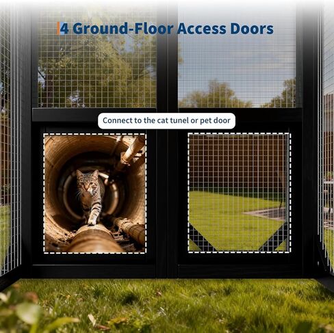 Outdoor Catio for Indoor Cats, Themed Kitty Enclosure with Window Access, Weatherproof Outdoor Cat House with Elevated Platform, Suitable for Yard and Patio Use, Black in Kuwait