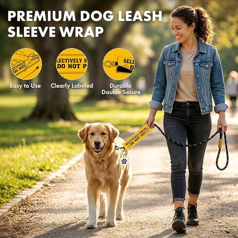 Yellow Dog Leash Sleeve Selectively Social Do Not Pet Warning Wrap, Double Sided Highly Visible Pet Safety Sign with Heart Hook, Canvas Lead Attachment for Dog Training Outdoor Walking in Saudi Arabia