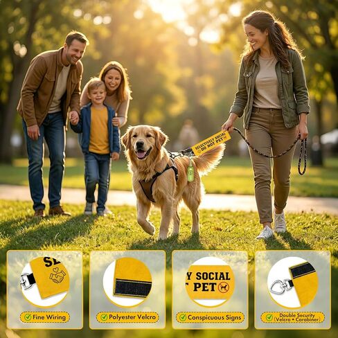 Yellow Dog Leash Sleeve Selectively Social Do Not Pet Warning Wrap, Double Sided Highly Visible Pet Safety Sign with Heart Hook, Canvas Lead Attachment for Dog Training Outdoor Walking in Saudi Arabia