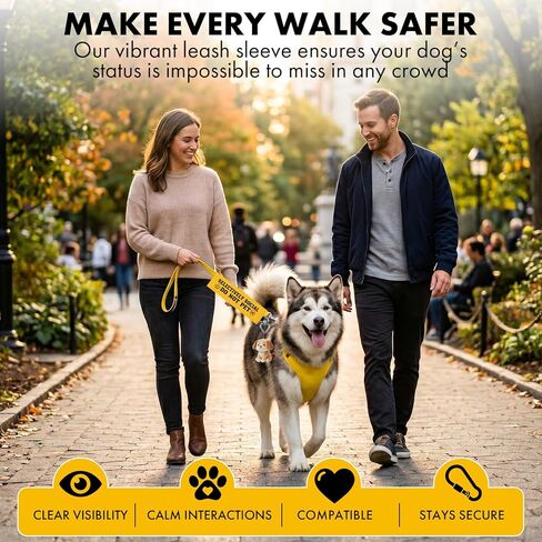 Yellow Dog Leash Sleeve Selectively Social Do Not Pet Warning Wrap, Double Sided Highly Visible Pet Safety Sign with Heart Hook, Canvas Lead Attachment for Dog Training Outdoor Walking in Saudi Arabia