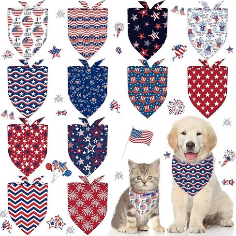 12Pcs 4th of July Dog Bandana Bulk American Patriotic Dog Bandana Adjustable Triangle Reversible Pet Accessories Independence Day Puppy Scarf for Small Medium Large Dogs Cats Memorial Day Supply in Kuwait