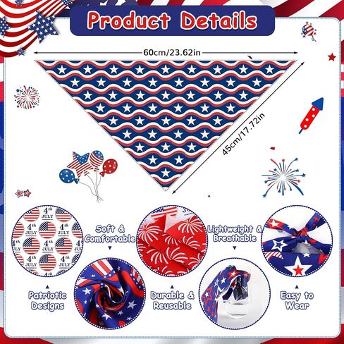 12Pcs 4th of July Dog Bandana Bulk American Patriotic Dog Bandana Adjustable Triangle Reversible Pet Accessories Independence Day Puppy Scarf for Small Medium Large Dogs Cats Memorial Day Supply in Kuwait
