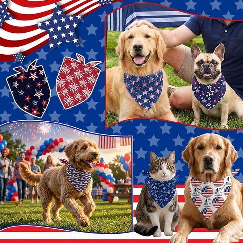12Pcs 4th of July Dog Bandana Bulk American Patriotic Dog Bandana Adjustable Triangle Reversible Pet Accessories Independence Day Puppy Scarf for Small Medium Large Dogs Cats Memorial Day Supply in Kuwait