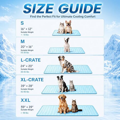 Cooling Mat for Dogs, 39"x28", Breathable Dog Cooling Mat with Q-Max>0.4 Chill Fiber, Washable Portable Dog Crate Pad for Indoor & Outdoor Summer Use, Blue in Kuwait