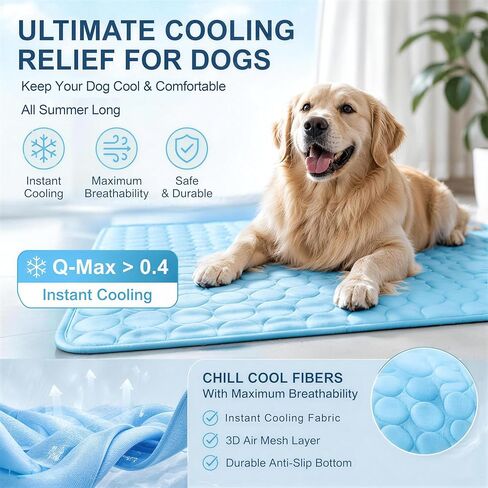 Cooling Mat for Dogs, 39"x28", Breathable Dog Cooling Mat with Q-Max>0.4 Chill Fiber, Washable Portable Dog Crate Pad for Indoor & Outdoor Summer Use, Blue in Kuwait