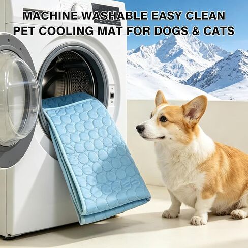 Cooling Mat for Dogs, 39"x28", Breathable Dog Cooling Mat with Q-Max>0.4 Chill Fiber, Washable Portable Dog Crate Pad for Indoor & Outdoor Summer Use, Blue in Kuwait