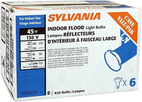 SYLVANIA Incandescent Flood Light Bulbs, R20 45W, 295 Lumens, 2,000 Hours, Value Pack (15676), Warm White, 6 Pack in Saudi Arabia