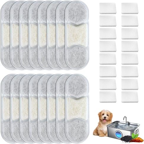 16+16 PCS Dog Water Fountain Filter Replacement Compatible with Zuqqony DYSJ01 Dog Water Bowl Dispenser & WF120 410oz/3.2Gal/12L Pet Fountain, Multi-stage Filtration (16 Filters & 16 Sponges) in Kuwait