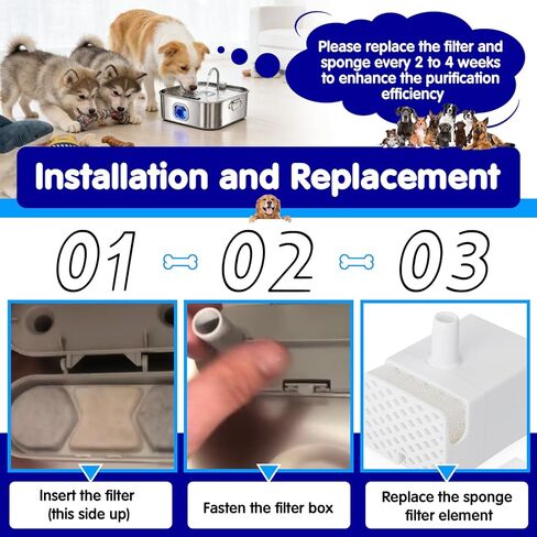 16+16 PCS Dog Water Fountain Filter Replacement Compatible with Zuqqony DYSJ01 Dog Water Bowl Dispenser & WF120 410oz/3.2Gal/12L Pet Fountain, Multi-stage Filtration (16 Filters & 16 Sponges) in Kuwait