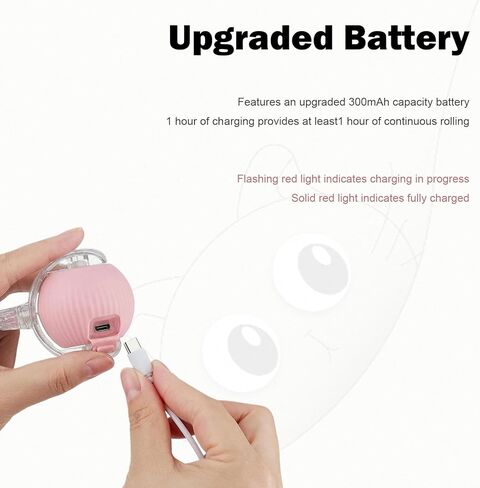 Interactive Dog Cat Toy Ball, Upgraded Rechargable Rolling Pet Ball with 2 Tails, Smart Automatic Moving Toy for Bored Indoor Kitty Puppy -Pink in Kuwait