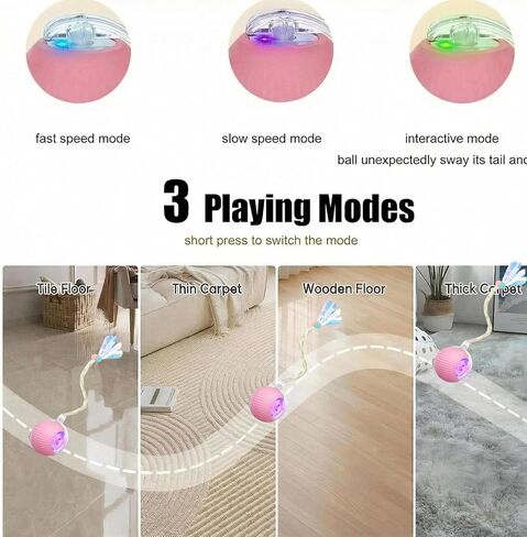 Interactive Dog Cat Toy Ball, Upgraded Rechargable Rolling Pet Ball with 2 Tails, Smart Automatic Moving Toy for Bored Indoor Kitty Puppy -Pink in Kuwait