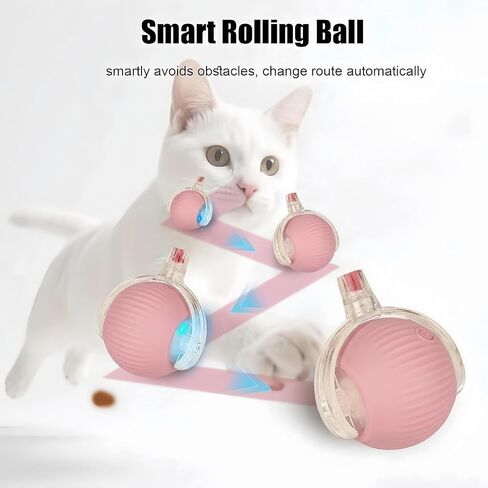 Interactive Dog Cat Toy Ball, Upgraded Rechargable Rolling Pet Ball with 2 Tails, Smart Automatic Moving Toy for Bored Indoor Kitty Puppy -Pink in Kuwait