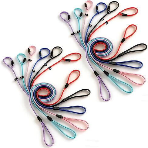 12 Pcs Premium No-Pull Dog Slip Leads 4.9ft Adjustable, Pastel Hues Easy On/Off, No Collar Needed, Vibrant for Small/Medium Dogs for Walking/Training, 6 Colors in Kuwait