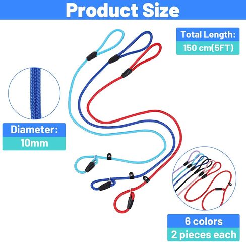 12 Pcs Premium No-Pull Dog Slip Leads 4.9ft Adjustable, Pastel Hues Easy On/Off, No Collar Needed, Vibrant for Small/Medium Dogs for Walking/Training, 6 Colors in Kuwait