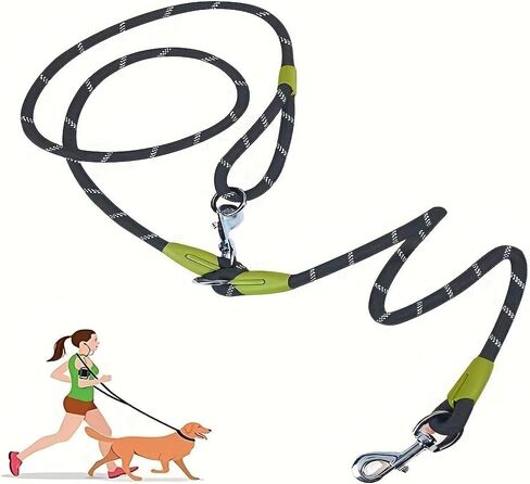 1.2CM Hands Free Crossbody Dog Leash, Reflective Thick Nylon Double Lead Rope, Heavy Duty Pet Running Walking Training Belt for Small Medium Large Dogs, Black in Kuwait