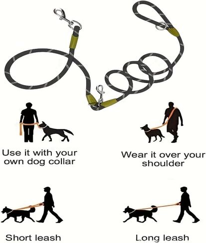 1.2CM Hands Free Crossbody Dog Leash, Reflective Thick Nylon Double Lead Rope, Heavy Duty Pet Running Walking Training Belt for Small Medium Large Dogs, Black in Kuwait