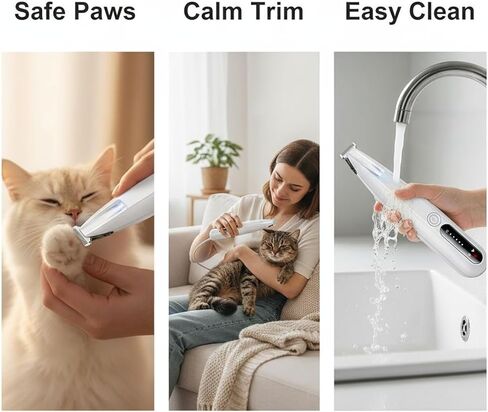 Low Noise Pet Shaver for Cats, with Led & Smart Display, Dual-Speed Cordless Cat Trimmer, Includes Cleaning Kit, Replaceable Head, USB Charge in Kuwait