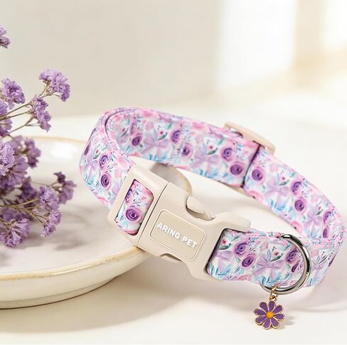 ARING PET Girl Dog Collar, Cute Spring Summer Purple Rose Floral Bow Pet Collars for Puppy Small Medium Large Female Dogs-S, for Daily Outdoor Walking Training in Saudi Arabia