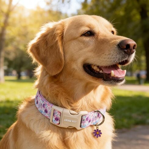 ARING PET Girl Dog Collar, Cute Spring Summer Purple Rose Floral Bow Pet Collars for Puppy Small Medium Large Female Dogs-S, for Daily Outdoor Walking Training in Saudi Arabia