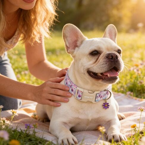 ARING PET Girl Dog Collar, Cute Spring Summer Purple Rose Floral Bow Pet Collars for Puppy Small Medium Large Female Dogs-S, for Daily Outdoor Walking Training in Saudi Arabia