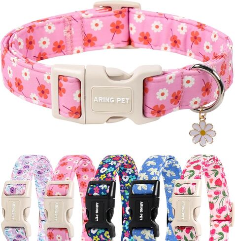 ARING PET Girl Dog Collar, Cute Spring Summer Purple Rose Floral Bow Pet Collars for Puppy Small Medium Large Female Dogs-S, for Daily Outdoor Walking Training in Saudi Arabia