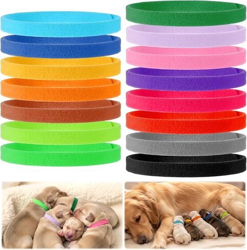 15 PCS Newborn Puppy Collars, 14 Inch Soft Adjustable Whelping Collars for Puppies, Whelping ID Bands Collar for Doggy, Kitten and Newborn Pet, 15 Colors in Kuwait