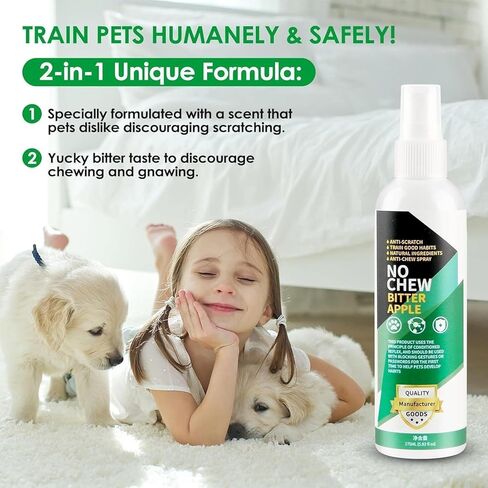 No Chew Bitter Apple Spray for Dogs & Cats, Natural Alcohol-Free Anti-Chew Spray to Stop Chewing, Licking & Biting, Furniture & Wound Safe Pet Behavior Training Spray, 5.92 fl oz in Kuwait