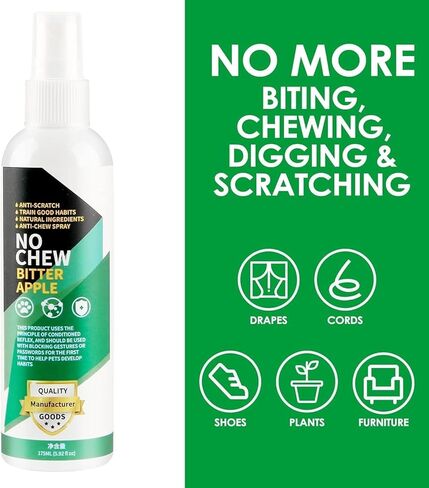 No Chew Bitter Apple Spray for Dogs & Cats, Natural Alcohol-Free Anti-Chew Spray to Stop Chewing, Licking & Biting, Furniture & Wound Safe Pet Behavior Training Spray, 5.92 fl oz in Kuwait