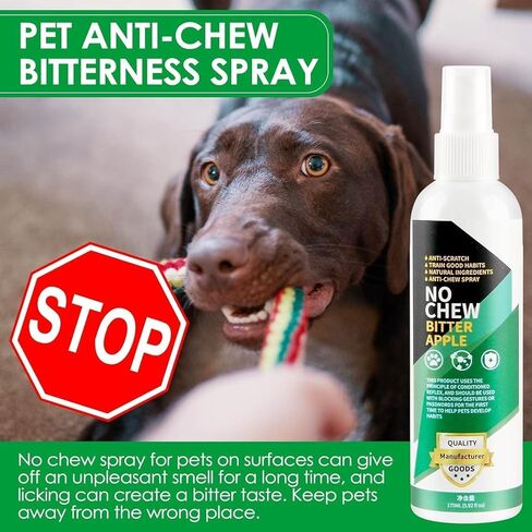 No Chew Bitter Apple Spray for Dogs & Cats, Natural Alcohol-Free Anti-Chew Spray to Stop Chewing, Licking & Biting, Furniture & Wound Safe Pet Behavior Training Spray, 5.92 fl oz in Kuwait