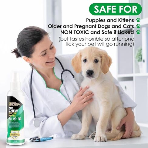No Chew Bitter Apple Spray for Dogs & Cats, Natural Alcohol-Free Anti-Chew Spray to Stop Chewing, Licking & Biting, Furniture & Wound Safe Pet Behavior Training Spray, 5.92 fl oz in Kuwait