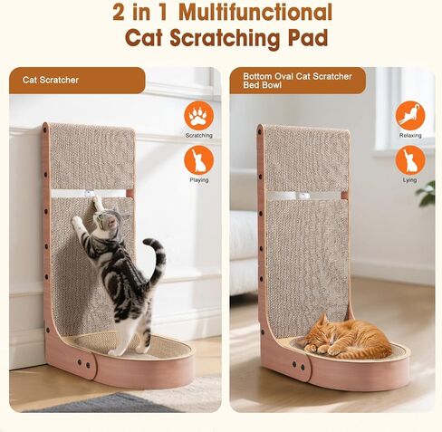 Cat Scratcher, 2 in 1 Multifunctional 26.8 Inch L Shape Cat Scratch Pad Wall Mounted with Oval Cat Scratcher Bed Bowl and Built-in Toy Balls in Kuwait