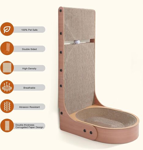 Cat Scratcher, 2 in 1 Multifunctional 26.8 Inch L Shape Cat Scratch Pad Wall Mounted with Oval Cat Scratcher Bed Bowl and Built-in Toy Balls in Kuwait