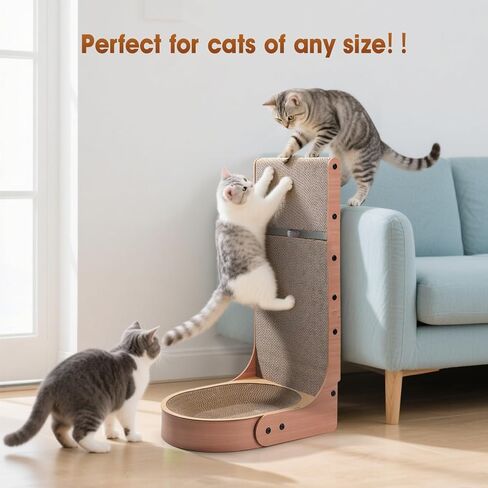 Cat Scratcher, 2 in 1 Multifunctional 26.8 Inch L Shape Cat Scratch Pad Wall Mounted with Oval Cat Scratcher Bed Bowl and Built-in Toy Balls in Kuwait