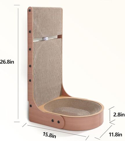 Cat Scratcher, 2 in 1 Multifunctional 26.8 Inch L Shape Cat Scratch Pad Wall Mounted with Oval Cat Scratcher Bed Bowl and Built-in Toy Balls in Kuwait