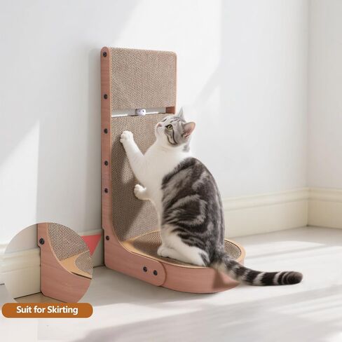 Cat Scratcher, 2 in 1 Multifunctional 26.8 Inch L Shape Cat Scratch Pad Wall Mounted with Oval Cat Scratcher Bed Bowl and Built-in Toy Balls in Kuwait