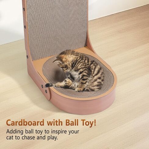 Cat Scratcher, 2 in 1 Multifunctional 26.8 Inch L Shape Cat Scratch Pad Wall Mounted with Oval Cat Scratcher Bed Bowl and Built-in Toy Balls in Kuwait
