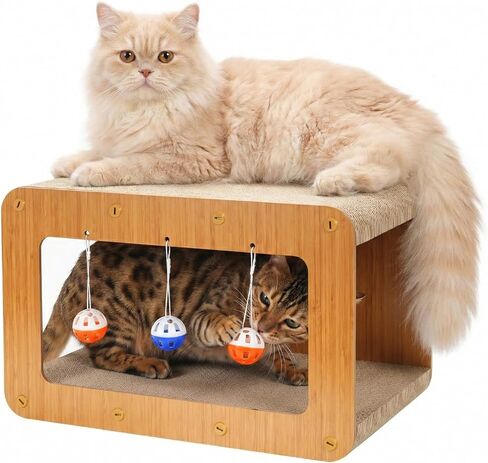 Avont Cat Scratcher House, 2-in-1 Scratch Cardboard & Scratching Pad for Indoor Cats, Double-Layer Scratch Box and Corrugated Board for Kitty -Straight in Kuwait