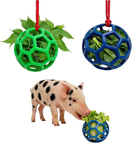 2 Pcs Toys for Pigs, Treat Ball Toy for Mini Pigs, Mini Pig Enrichment Toy Suitable for Farms, Pig Chew Feed Ball with Hanging Rope Suitable for Indoor and Outdoor Use to Play with in Kuwait