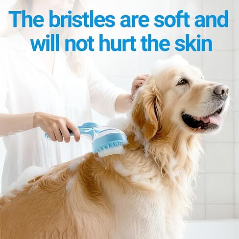 Pet Bath Brush, 2Pcs Dog Bath Brush 2 in 1 Dog Shampoo Brush with Built-in Soap Dispenser for Showering Long Short Haired Dogs Cats (Blue) in Kuwait