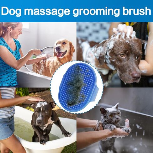 Pet Bath Brush, 2Pcs Dog Bath Brush 2 in 1 Dog Shampoo Brush with Built-in Soap Dispenser for Showering Long Short Haired Dogs Cats (Blue) in Kuwait