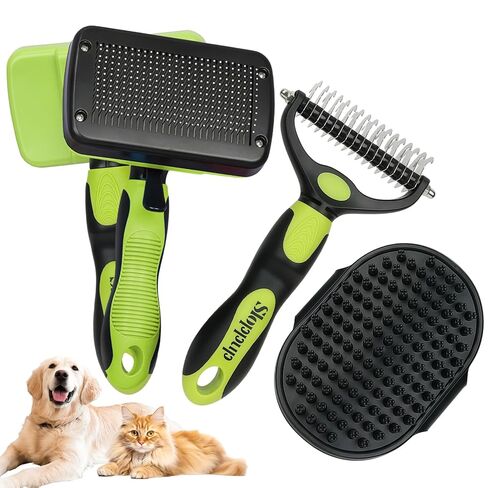 Blue Pet Grooming Kit 3Pcs Self-Cleaning Slicker Brush for Dogs&Cats Double-Sided Dematting&Deshedding Comb Dog Bath Massage Brush Professional Grooming Tools for Short&Long Hair Pets in Kuwait