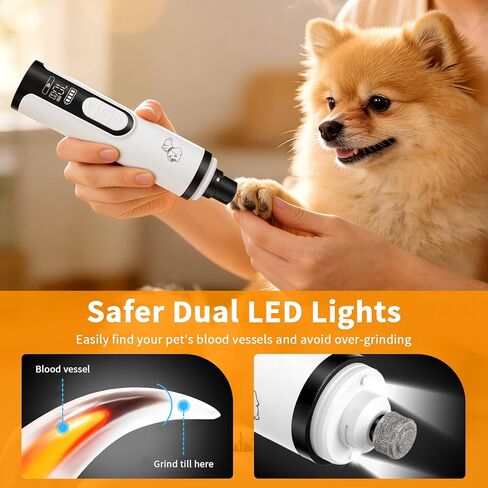 Upgraded Dog Nail Grinder Quiet 3 Adjustable Speed Cordless Silent Nail Grinder Pet Nail Trimmer with LED Light Pet Silent Painless Paw Grooming Supplies for Small/Medium/Large Dogs & Cats in Saudi Arabia