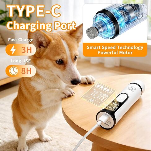 Upgraded Dog Nail Grinder Quiet 3 Adjustable Speed Cordless Silent Nail Grinder Pet Nail Trimmer with LED Light Pet Silent Painless Paw Grooming Supplies for Small/Medium/Large Dogs & Cats in Saudi Arabia