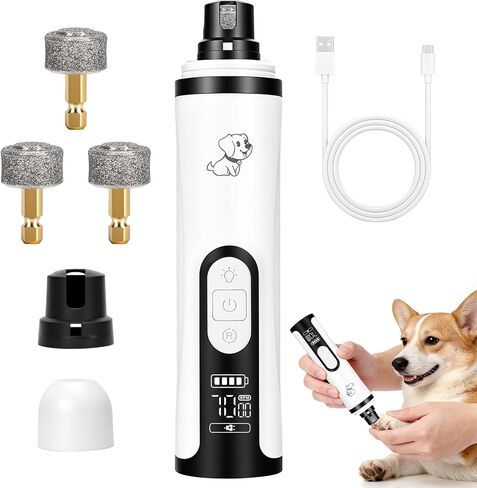 Upgraded Dog Nail Grinder Quiet 3 Adjustable Speed Cordless Silent Nail Grinder Pet Nail Trimmer with LED Light Pet Silent Painless Paw Grooming Supplies for Small/Medium/Large Dogs & Cats in Kuwait