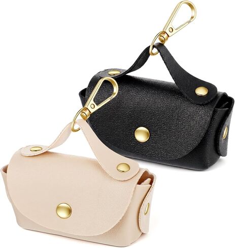 2PCS Leather Dog Poop Bag Dispenser Portable and Reusable Doggie Poop Bags Holder Waterproof Anti-Slip Clip Pet Waste Bag Holders for Walking Any Leash, Opening for Easy Dispensing in Kuwait